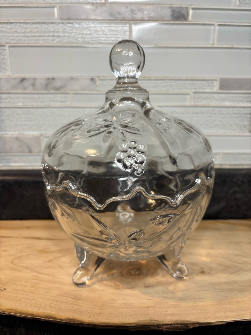 Vintage Crystal Candy Dish with Footed Base